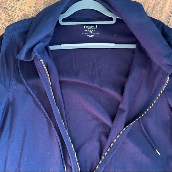 NWT Sweatshirt Jacket Full Zip Blue Fold Collar Pockets Cotton Blend Plus Sz 3xl - Picture 12 of 12